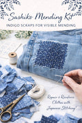 Shashiko Mending Kit | Indigo Fabric Scraps | Visible Mending Kit for Jeans | Japanese Stitching Repair Kit | Slow Stitch Kit