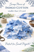 Indigo Cotton Fabric Scraps | Hand Dyed Quilt Cotton | Approx 1/2 Yard Total | Quilting & Sewing Scrap Bundle