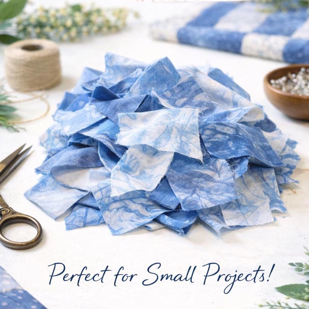 Shashiko Mending Kit | Indigo Fabric Scraps | Visible Mending Kit for Jeans | Japanese Stitching Repair Kit | Slow Stitch Kit