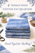 Light Indigo Dyed Cotton Fat Quarters Set of 4 | Hand Dyed Quilting Fabric | Blue Cotton Fabric Bundle | Natural Textile Quilt Fabric