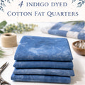 Indigo Dyed Cotton Fat Quarters Set of 4 | Hand Dyed Quilting Fabric | Blue Cotton Fabric Bundle | Natural Textile Quilt Fabric