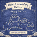 Angry Fat Cats Hand Embroidery Pattern PDF | Printable Cat Embroidery Template | Beginner Embroidery Design | Funny Cat Stitch Pattern