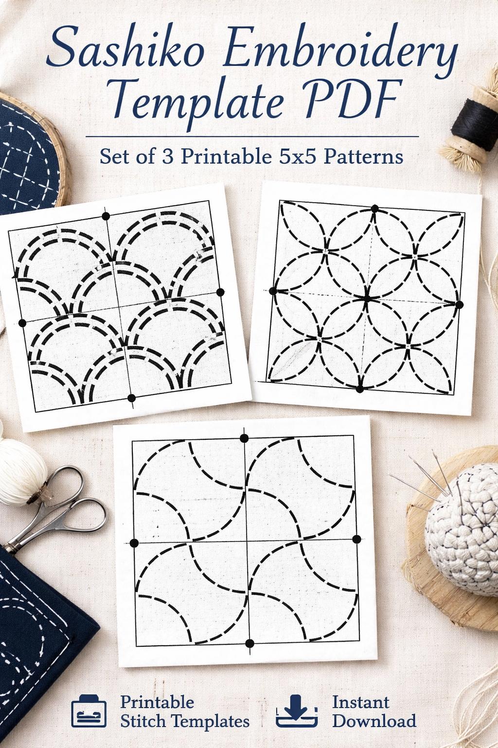 Sashiko Embroidery Template PDF Download | Printable Hand Embroidery Patterns | Visible Mending Template