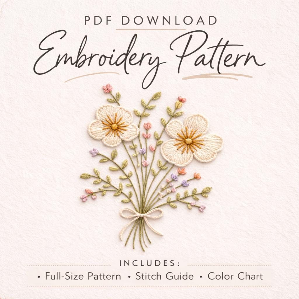 Floral Bouquet Hand Embroidery Pattern PDF