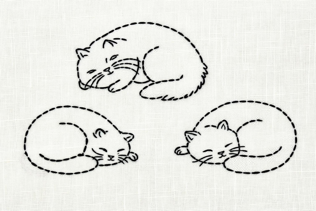 Sleepy Fat Cats Hand Embroidery Pattern PDF | Printable Cat Embroidery Template | Beginner Embroidery Design | Funny Cat Stitch Pattern